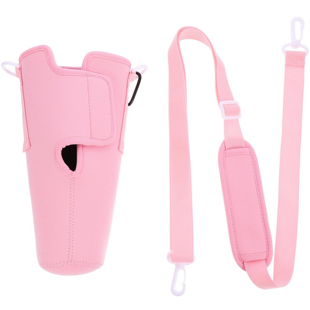 Happyyami Water Bottle Bag Carrier Bottle Sling Holder Case Pouch Cover Neoprene Tumbler Bottle Bag Portable Water Bottle Holder with Shoulder Strap for Travel, Pink