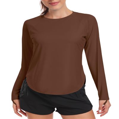 addigi Women's Sun Shirts UPF 50+ Long Sleeve Workout Hiking Tops Lightweight Quick Dry UV Protection Running Yoga Athletic Shirt Brown XX-Large