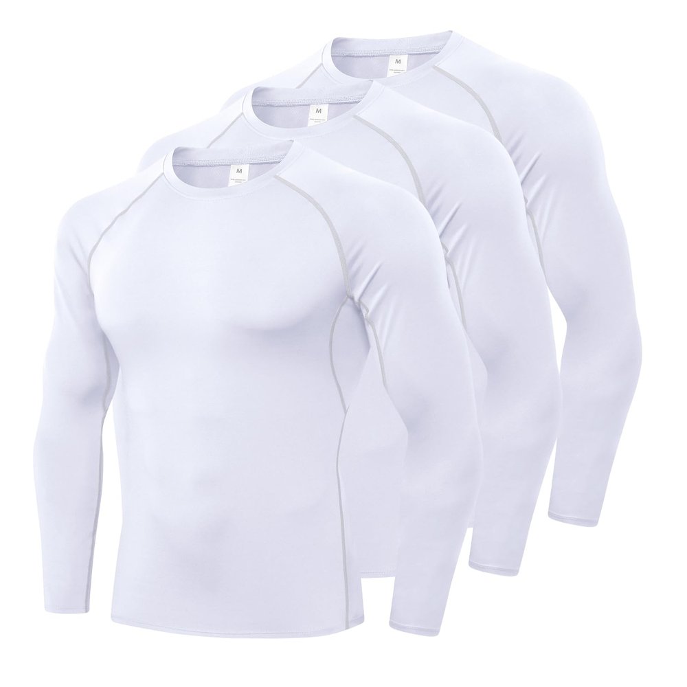 3 Pack Mens Compression Shirts Athletic Long Sleeve Sports Running Tops Workout Baselayer Undershirts