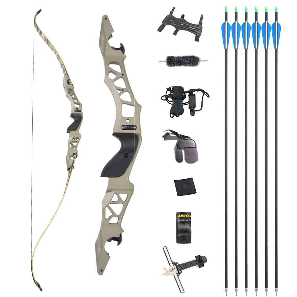 64" ILF Recurve Bow 30-60Lbs Takedown Recurve Bow Metal Riser Recurve Bow Right Hand Hunting Longbow Competition Athletic (30 Lbs, Grey)