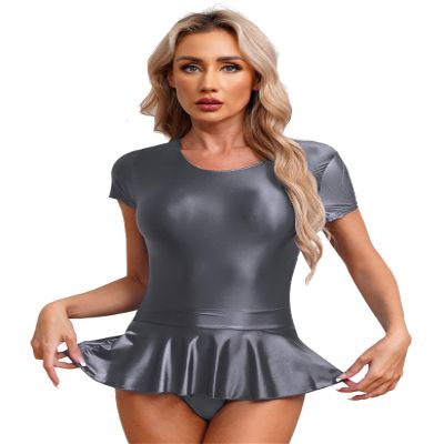 Lorilida Womens 2 Pack Ballet Leotard Ballet Leotards with Skirt Dance Dress Short Sleeve Swimsuit Grey X-Large