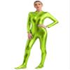 YiZYiF Womens Metallic Catsuit Bodysuit Shiny One Piece Jumpsuit Long Sleeve Front Zipper Bodystocking Grass Green Large view 4