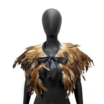 ihreesy Feather Shawl Collar,Feather Shrug Cape Shoulder Wrap Feathers Neck Collar Halloween Costume Party Decoration,Brown