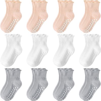 Aroveea Baby Toddler Socks Grip Non Slip Boys Girls Cotton 12 Pack for 5-7 Years Kids Ankle Cute Socks 6M-7Years