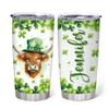 Hyturtle Personalized Gifts Highland Cow Lover - With Lucky Four Leaf Clover Custom Name Coffee Tumbler Cup Stainless Steel 20oz, Animal Lover Gifts For Women, Girl On Birthday, St Patricks Day view 1
