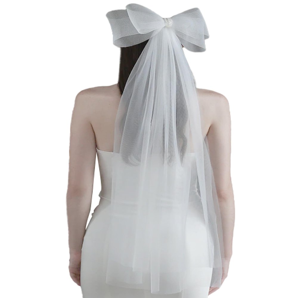 YAEISM Bridal Veil Bachelorette Party Veil White Bow Wedding Veil Elegant Tulle Layer Hair Clip for Women and Girls