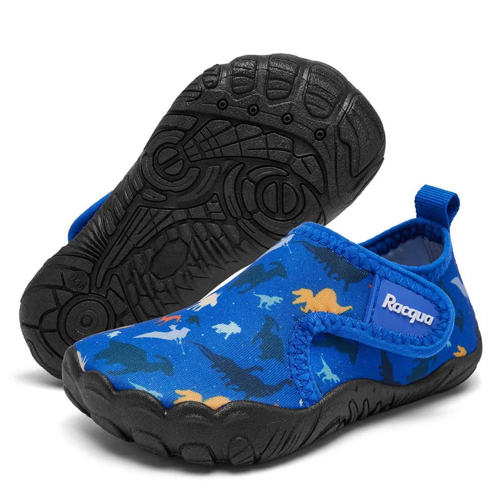 Racqua Toddler Boys Girls Water Shoes Slip-On Quick Dry Aqua Kids Shoes Barefoot Breathable Swim Lightweight Beach Shoes Toddler Blue Dinosaur 10