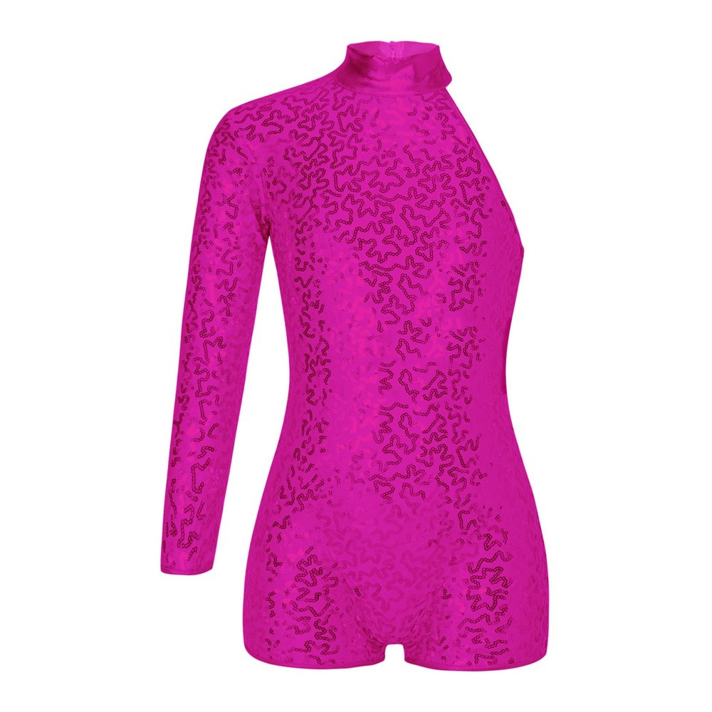 FEESHOW Kids Girls Sparkling Shiny Gymnastic Dance Leotards Biketard Jumpsuit with Shorts Dancewear Hot Pink A 10 Years