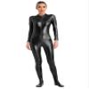 YiZYiF Womens Metallic Catsuit Bodysuit Shiny One Piece Jumpsuit Long Sleeve Front Zipper Bodystocking Black Medium view 1