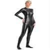 YiZYiF Womens Metallic Catsuit Bodysuit Shiny One Piece Jumpsuit Long Sleeve Front Zipper Bodystocking Black Medium view 3