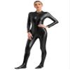 YiZYiF Womens Metallic Catsuit Bodysuit Shiny One Piece Jumpsuit Long Sleeve Front Zipper Bodystocking Black Medium view 4