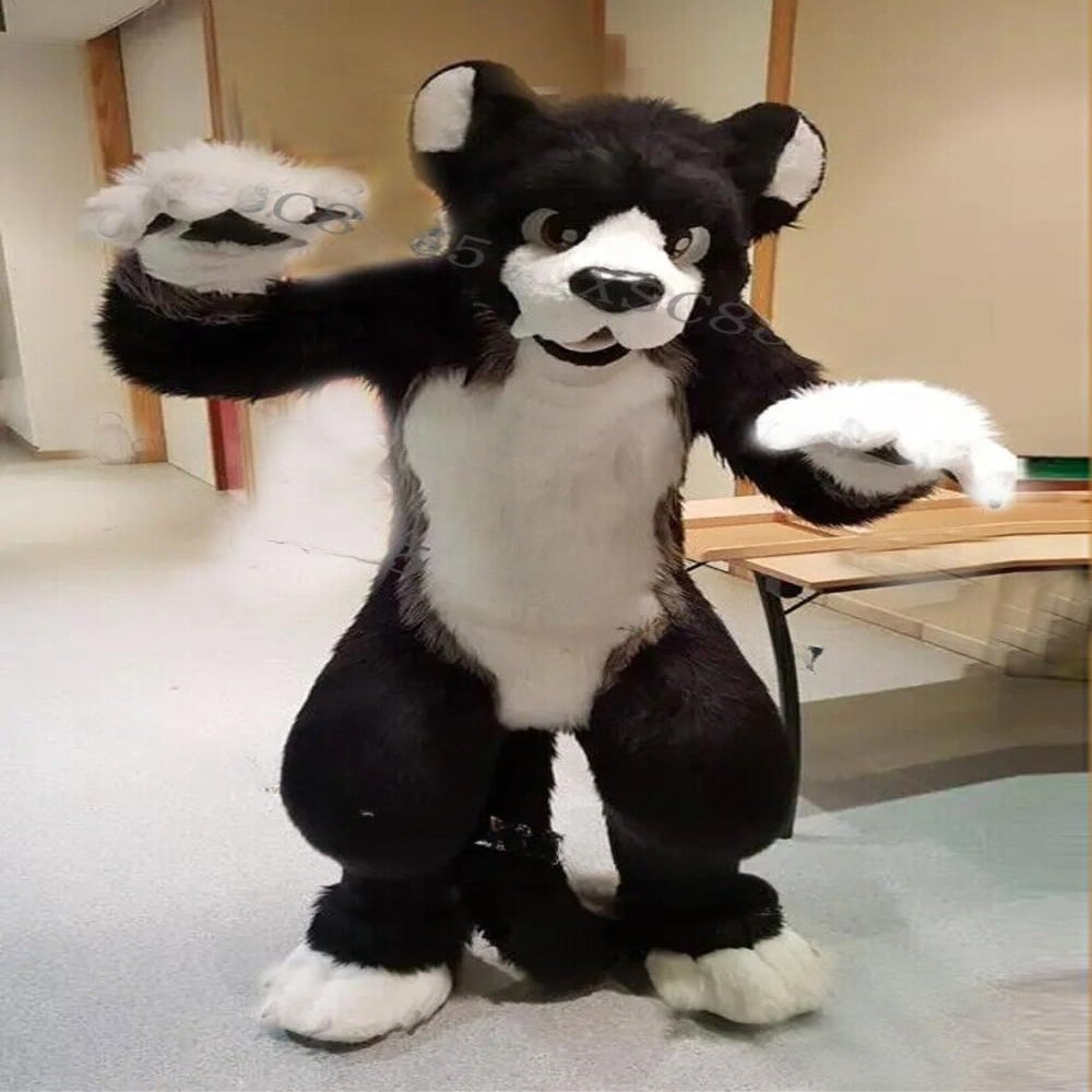 PROPSCOS Black Fursuit Fox Dog Mascot Costumes White Halloween Fancy Party Dress (XXL)