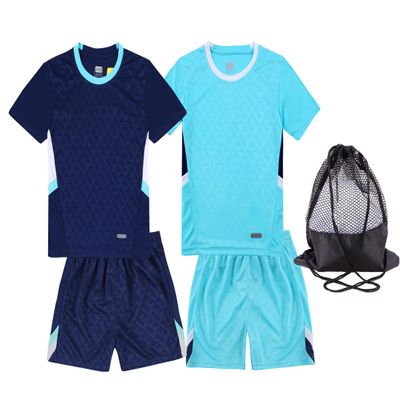 Hiheart Boys 2 Pack Soccer Jersey Set Team Sports T-shirt and Shorts with Mesh Ball Bag Navy Blue 5-6