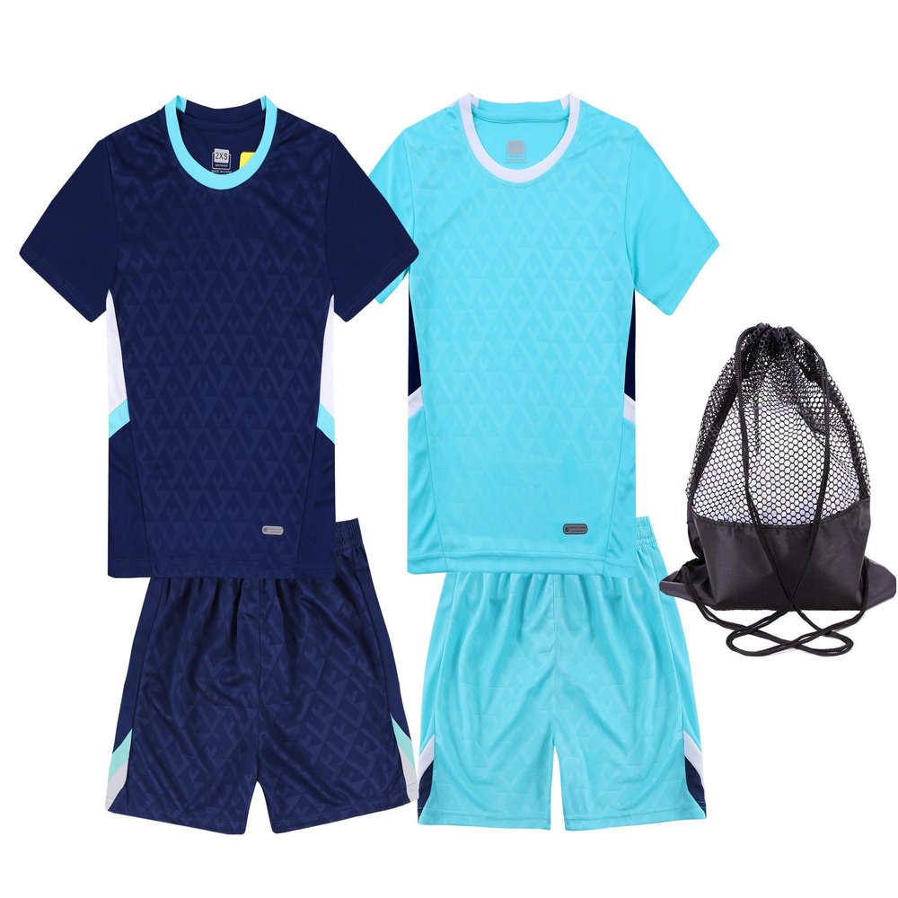 Hiheart Boys 2 Pack Soccer Jersey Set Team Sports T-shirt and Shorts with Mesh Ball Bag Navy Blue 5-6