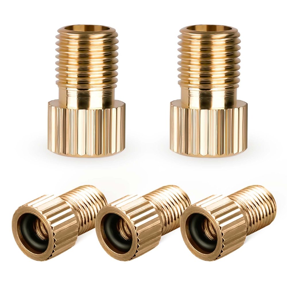 Brass Presta Valve Adaptor, 5 PCS Convert Presta to Schrader Bike Pump Adapter with Rubber Seal Rings, Inflate Tire Using Standard Pump or Air Compressor Mountain Bike Accessories