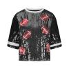 Women's Sequin Rugby Print T Shirt Oversized Loose Sparkly Shirt Short Sleeve Glitter Party Tee Tops Crew Neck Blouse Black view 3