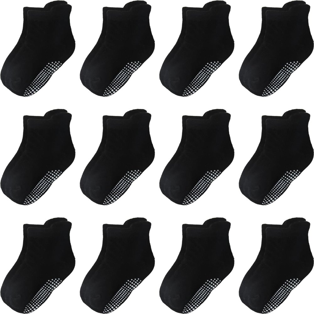 Aroveea Baby Toddler Socks Grip Non Slip Boys Girls Cotton 12 Pack for 6-12 Months Kids Ankle Cute Socks 6M-7Years
