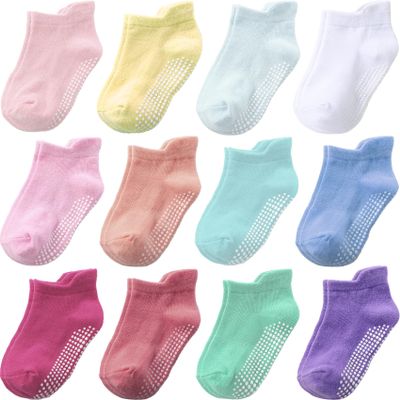 Aroveea Baby Toddler Socks Grip Non Slip Boys Girls Cotton 12 Pack for 5-7 Years Kids Ankle Cute Socks 6M-7Years
