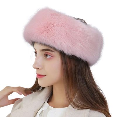 homeemoh Faux Fur Headband for Cold Weather, Fluffy Winter Headband Earwarmer Earmuff for Women (Pink)