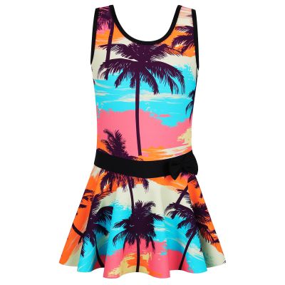 Girls Swimsuit One Piece UPF 50+ Floral Skirted Bathing Suit Modest Beach Swim Dress S430_CocoTree_104/110