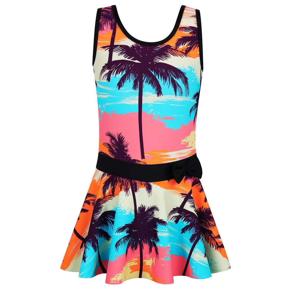 Girls Swimsuit One Piece UPF 50+ Floral Skirted Bathing Suit Modest Beach Swim Dress S430_CocoTree_104/110