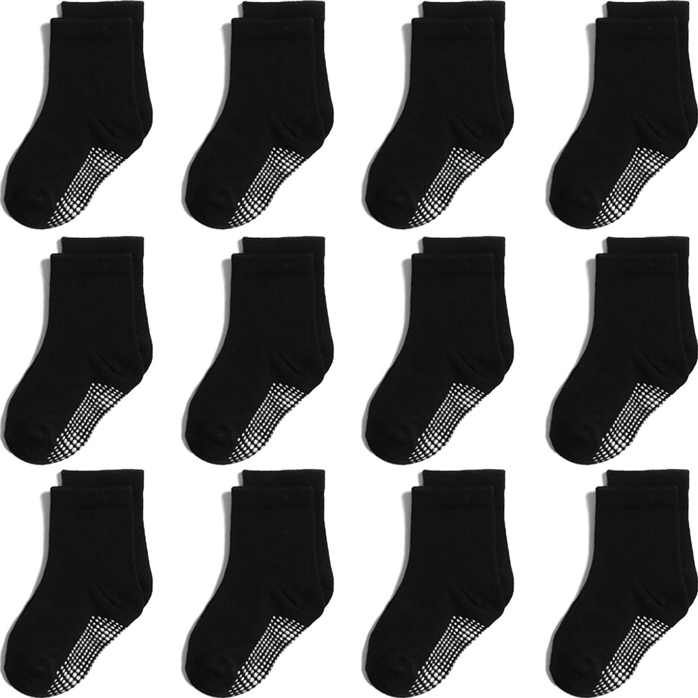 Aroveea Baby Toddler Socks Grip Non Slip Boys Girls Cotton 12 Pack for 1-3T Kids Ankle Cute Socks 6M-7Years