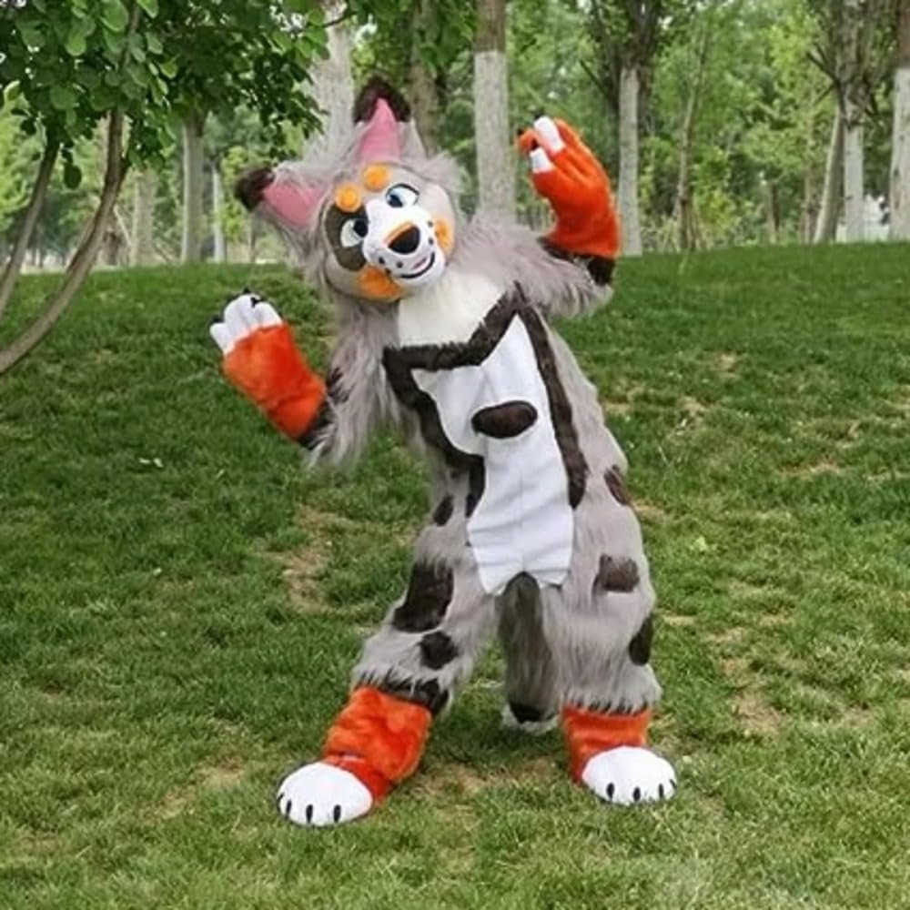 PROPSCOS Cartoon Mascot Grey Fox Dog Husky Costume Adult Character (XL)