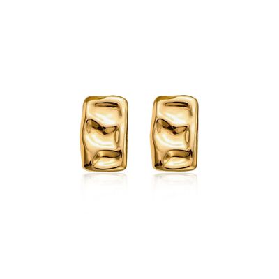 Trendy Geometric Rectangle Stud Earrings Gold Silver Irregular Hammered Chunky Square Earrings Statement Earrings for Women(Square Gold Clip-on)