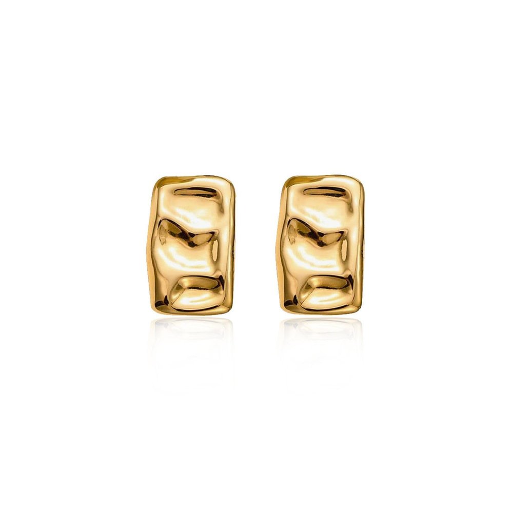 Trendy Geometric Rectangle Stud Earrings Gold Silver Irregular Hammered Chunky Square Earrings Statement Earrings for Women(Square Gold Clip-on)