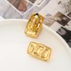 Trendy Geometric Rectangle Stud Earrings Gold Silver Irregular Hammered Chunky Square Earrings Statement Earrings for Women(Square Gold Clip-on) view 2