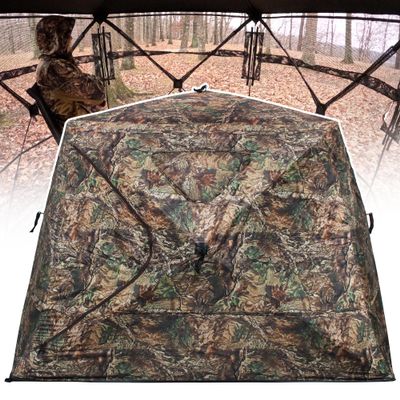 ShedOFF 4 Person Wide Bottom Hunting Blind with Portable Hunting Chair, Extra Large 270 Degree See Through Ground Blinds for Deer Turkey Duck Hunting, Bow Hunting Adjust Windows with Silent Zipper