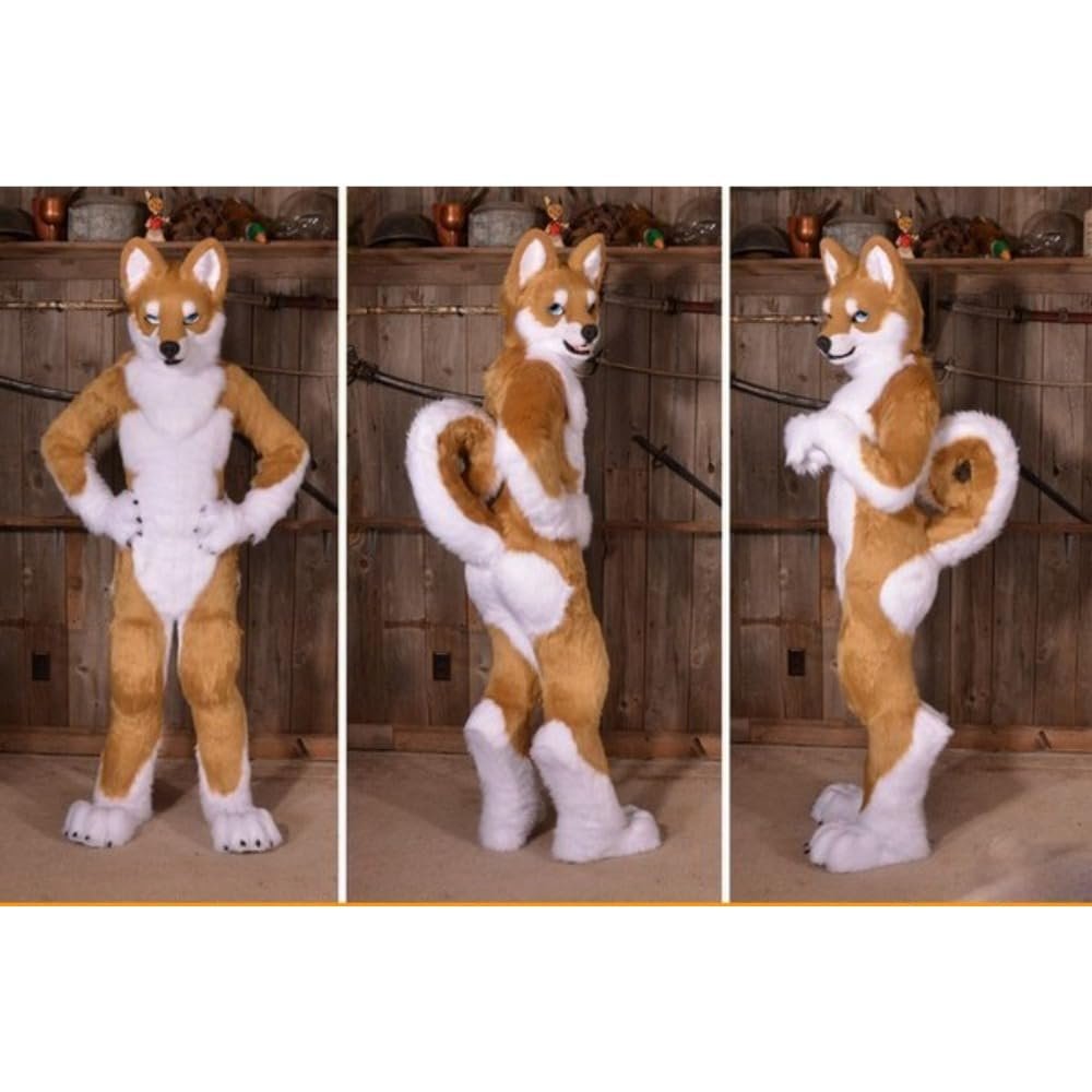 PROPSCOS Brown White Fur Fox Dog Husky Mascot Costume Fancy Party Dress (M)
