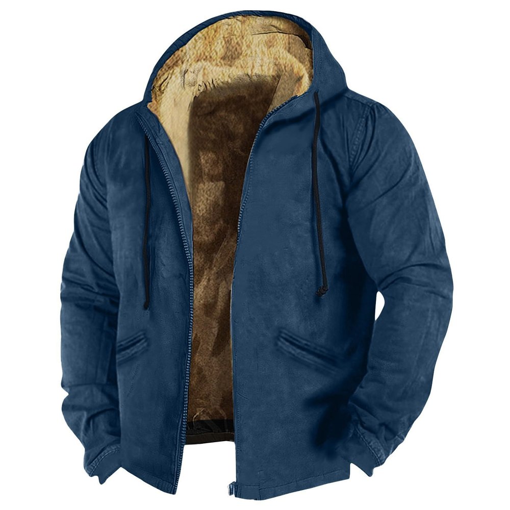 Mens Fuzzy Sherpa Jacket Long Sleeve Fleece Zip Up Coat Winter Warm Puffer Jacket Windbreaker Varsity Coat Hooded