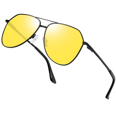 Joopin Anti Glare Night Driving Glasses for Men Women, Vintage Aviation Night Vision Glasses UV Protection, Classic Metal Yellow Shades