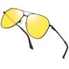 Joopin Anti Glare Night Driving Glasses for Men Women, Vintage Aviation Night Vision Glasses UV Protection, Classic Metal Yellow Shades view 1