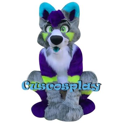 PROPSCOS Grey Purple Fox Dog Fursuit Mascot Costumes Cartoon Character (S)