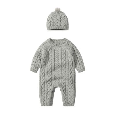 Newborn Toddler Baby Girls Boys Solid Spring Winter Long Sleeve Button Knit Sweater Romper Jumpsuit Hat Clothes 24 Month Boy Jacket (Grey, 3-6 Months)