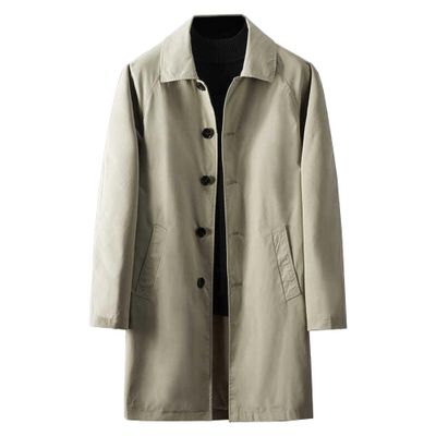 Maiyifu-GJ Men's Windbreaker Lapel Trench Coat Spring Fall Windproof Overcoat Casual Slim fit Single Breasted Long Jacket (Apricot,X-Large)