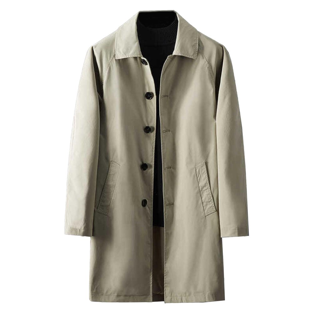 Maiyifu-GJ Men's Windbreaker Lapel Trench Coat Spring Fall Windproof Overcoat Casual Slim fit Single Breasted Long Jacket (Apricot,X-Large)