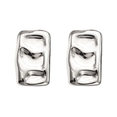 Trendy Geometric Rectangle Stud Earrings Gold Silver Irregular Hammered Chunky Square Earrings Statement Earrings for Women(Square Silver Clip-on)