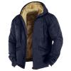 Mens Fuzzy Sherpa Jacket Long Sleeve Fleece Zip Up Coat Winter Warm Puffer Jacket Windbreaker Varsity Coat Hooded2-Dark Blue,4X-Large view 1