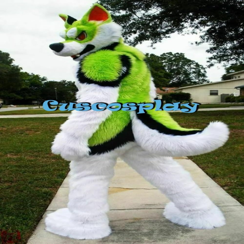 PROPSCOS Husky Fox Dog Wolf Mascot Costume Fursuit Green Cosplay Cartoon Outfits (M)