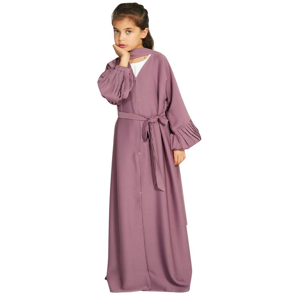 Abayas For Girls Muslim With Hijab Open Abaya Dress Dubai Turkey Kaftan Cardigan Abayas Dresses For Girl Casual Robe Kimono Islam Clothing Prayer Clothing Eid Ramadan Dresses Purple Pink B 4-5 Years