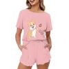 Upetstory Corgi Dog Pajamas Set for Women Short Sleeve Pjs Set Loungewear Summer T Shirt Soft Sleepwear Homewear Workout Yoga House Top Holiday Jogger Shorts Clothes 5XL view 1