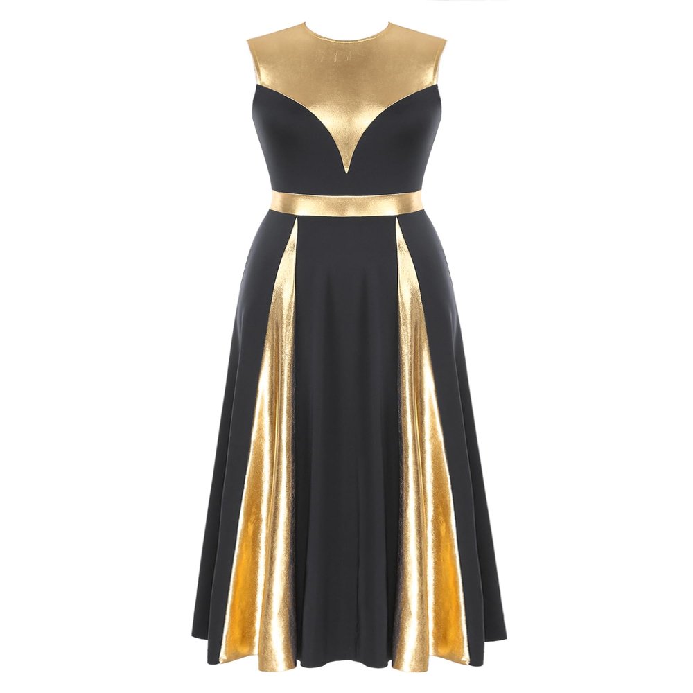 Sinleey Women's Color Block Praise Dance Dress Sleeveless Lyrical Dance Costume Worship Liturgical Dancewear Black Medium