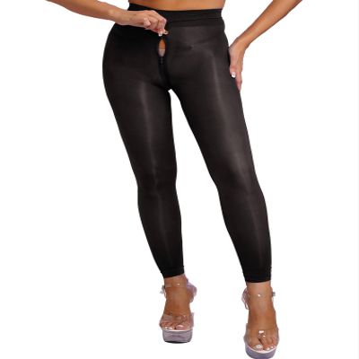Agoky Women's Tights High Waist Pantyhose Hosiery Seamless Silk Tights Zipper Crotch Footed Tights Black&Footless Large