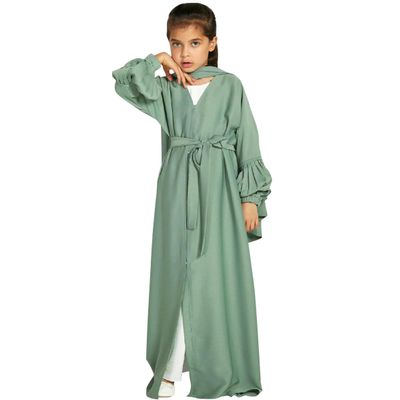 Abaya For Kids With Hijab Muslim Clothes For Girls Open Front Cardigan Modest Dress Middle East Arabian Islamic Long Robe Dress for Kids Church Eid Ramadan Prayer Dress Sage Green B 2-3 Years