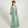 Abaya For Kids With Hijab Muslim Clothes For Girls Open Front Cardigan Modest Dress Middle East Arabian Islamic Long Robe Dress for Kids Church Eid Ramadan Prayer Dress Sage Green B 2-3 Years view 3