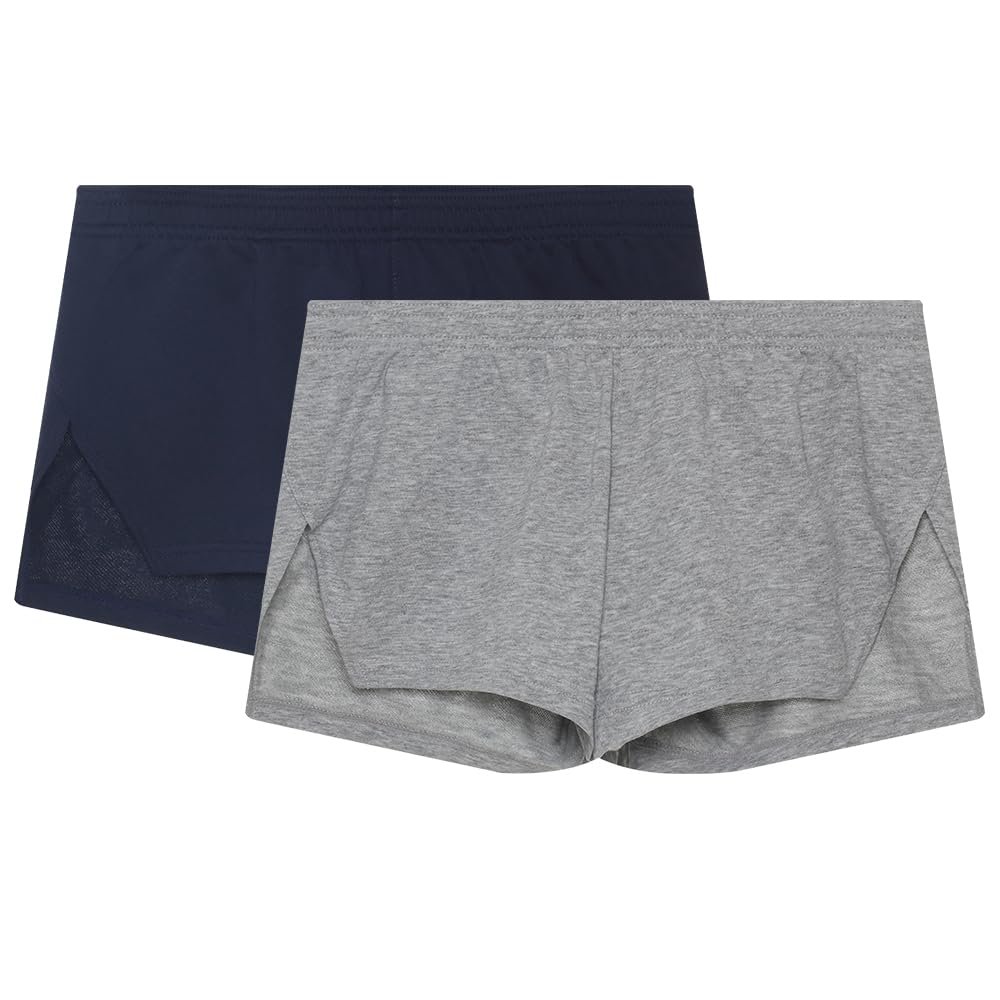 Men's Boxer Shorts Cotton Lounge Shorts Split Side Sleep Bottoms Casual Activewear Solid Workout Shorts with Pockets&Liner