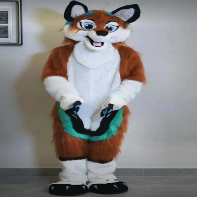 PROPSCOS Cosplay Furry Fox Dog Brown Wolf Cartoon Mascot Costume Fancy Dress (XL)